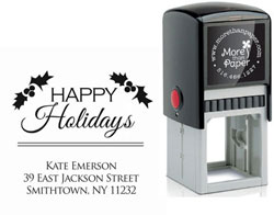 Holly Happy Holidays Custom Self-Inking Stamps by More Than Paper