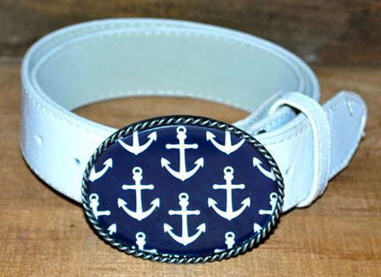 Anchor White with Navy Belt Buckles by Boatman Geller Anchor White with Navy Belt Buckles by Boatman Geller