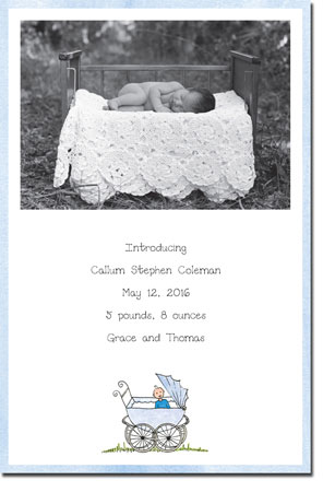 Blue Mug Designs Birth Announcements - Boy Carriage Photo Blue Mug Designs Birth Announcements - Boy Carriage Photo