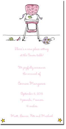 Blue Mug Designs Birth Announcements - Girl High Chair Blue Mug Designs Birth Announcements - Girl High Chair