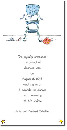 Blue Mug Designs Birth Announcements - Boy High Chair Blue Mug Designs Birth Announcements - Boy High Chair