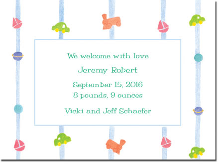Blue Mug Designs Birth Announcements - Toys And Stripes Blue Mug Designs Birth Announcements - Toys And Stripes