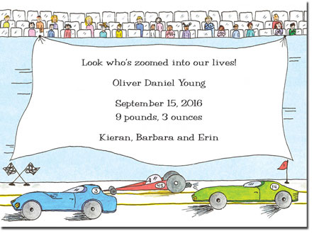 Blue Mug Designs Birth Announcements - Race Cars Blue Mug Designs Birth Announcements - Race Cars