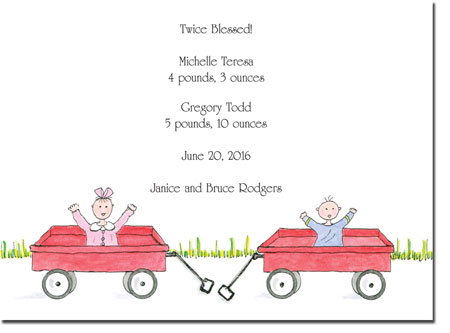 Blue Mug Designs Birth Announcements - Boy/Girl Twin Wagons Blue Mug Designs Birth Announcements - Boy/Girl Twin Wagons