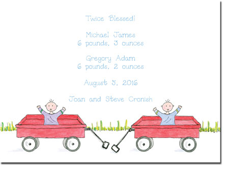 Blue Mug Designs Birth Announcements - Twin Boy Wagons Blue Mug Designs Birth Announcements - Twin Boy Wagons