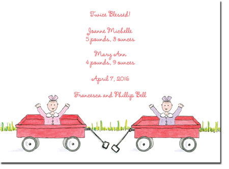 Blue Mug Designs Birth Announcements - Twin Girl Wagons Blue Mug Designs Birth Announcements - Twin Girl Wagons