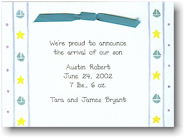 Blue Mug Designs Birth Announcement - Stars and Sailboats Blue Mug Designs Birth Announcement - Stars and Sailboats