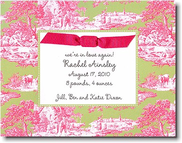 Boatman Geller - Magenta & Green Toile Birth Announcements