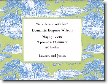 Boatman Geller - Blue & Green Toile Birth Announcements