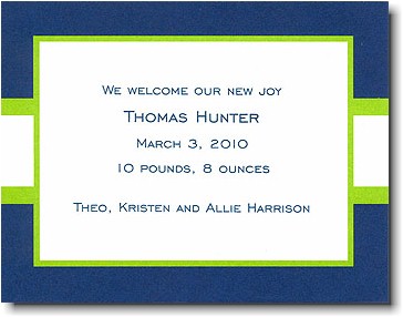 Boatman Geller - Navy & Lime Stripe Birth Announcements/Invitations