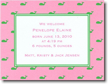 Boatman Geller - Pink Whale Birth Announcements/Invitations