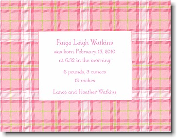 Boatman Geller - Pink Plaid Birth Announcements