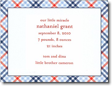 Boatman Geller - Blue & Red Check Birth Announcements/Invitations