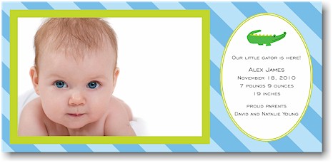 Boatman Geller Birth Announcement - Blue Alligator (Photo) Boatman Geller Birth Announcement - Blue Alligator (Photo)