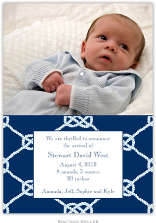 Boatman Geller - Nautical Knot Navy Photo Birth Announcements