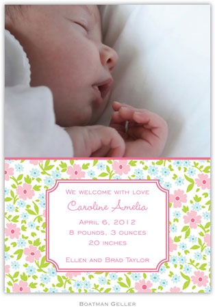 Boatman Geller - Emma Floral Pink Photo Birth Announcements