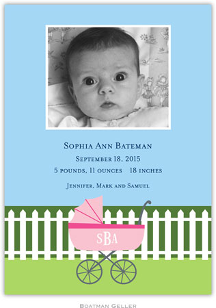 Boatman Geller - Charming Pram Pink Photo Birth Announcements