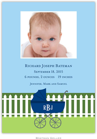 Boatman Geller - Charming Pram Navy Photo Birth Announcements