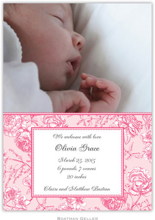 Boatman Geller - Floral Toile Pink Photo Birth Announcements