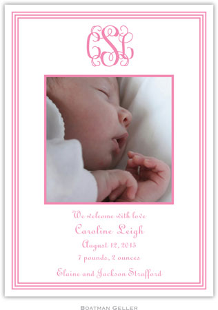 Boatman Geller - Grand Border Pink Photo Birth Announcements