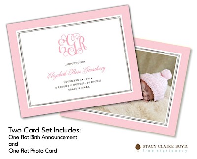Stacy Claire Boyd Birth Announcement & Photo Card Set - Announcing Our Love (Pink) Stacy Claire Boyd Birth Announcement & Photo Card Set - Announcing Our Love (Pink)