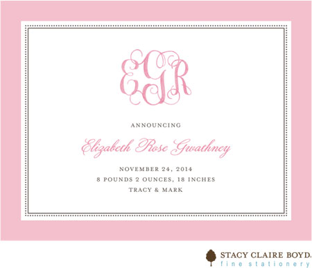 Stacy Claire Boyd Birth Announcement - Announcing Our Love - Pink