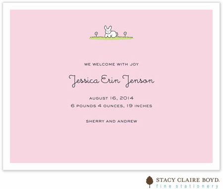 Stacy Claire Boyd Birth Announcement - Little Bunny - Pink no Ribbon