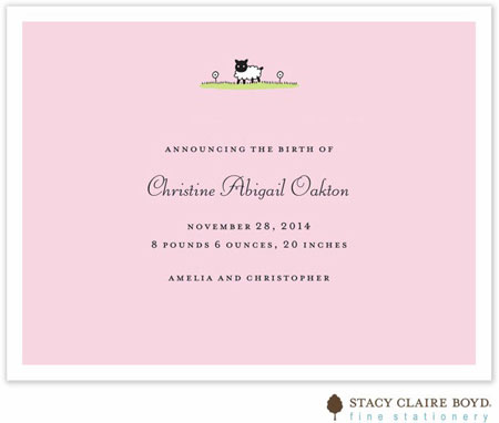 Stacy Claire Boyd Birth Announcement - Little Lamb - Pink no Ribbon