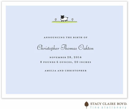 Stacy Claire Boyd Birth Announcement - Little Lamb - Blue no Ribbon