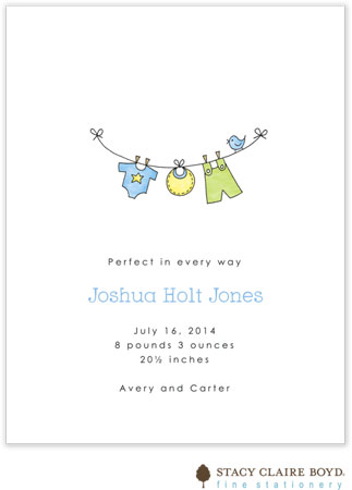 Stacy Claire Boyd Birth Announcement - Cute Clothesline - Blue Stacy Claire Boyd Birth Announcement - Cute Clothesline - Blue