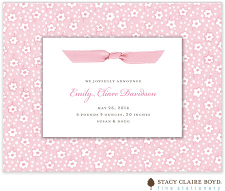 Stacy Claire Boyd Birth Announcement - Pink Posey with Ribbon