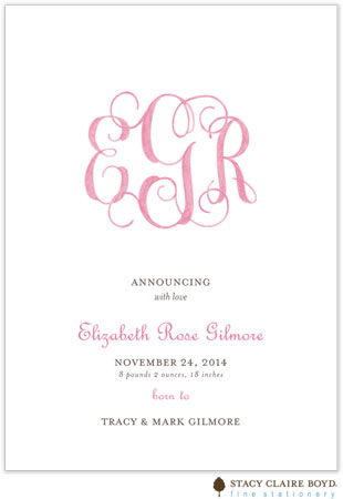 Stacy Claire Boyd Birth Announcement - Powdered Monogram - Pink Stacy Claire Boyd Birth Announcement - Powdered Monogram - Pink