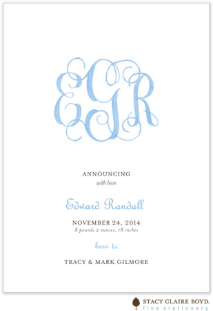 Stacy Claire Boyd Birth Announcement - Powdered Monogram - Blue