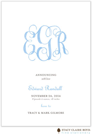 Stacy Claire Boyd Birth Announcement - Powdered Monogram - Blue Stacy Claire Boyd Birth Announcement - Powdered Monogram - Blue
