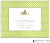 Stacy Claire Boyd Birth Announcement - Swiss Dot - Green - Bear