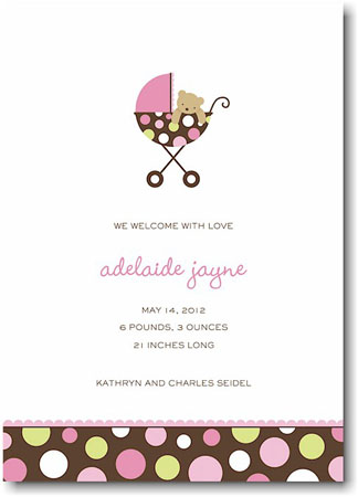 Stacy Claire Boyd Birth Announcement - Polka Pram-Pink