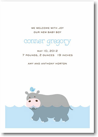 Stacy Claire Boyd Birth Announcement - Happy Hippo