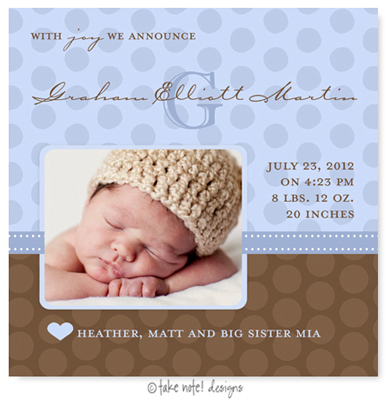 Take Note Designs Digital Photo Birth Announcements - Graham Elliott