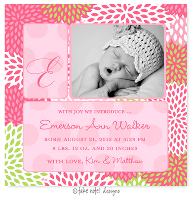 Take Note Designs Digital Photo Birth Announcements - Emerson Ann