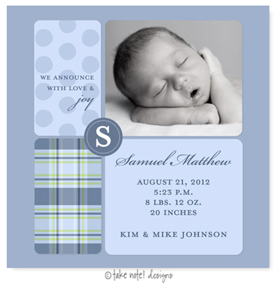 Take Note Designs Digital Photo Birth Announcements - Samuel Matthew