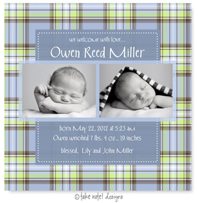 Take Note Designs Digital Photo Birth Announcements - Owen Reed