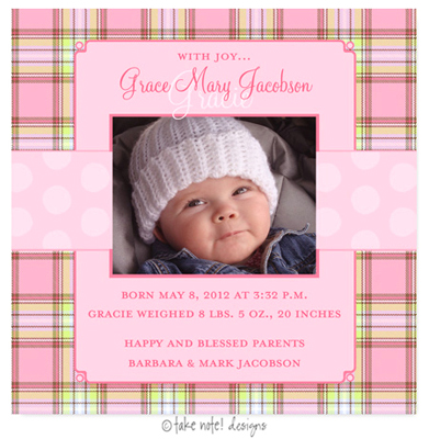 Take Note Designs Digital Photo Birth Announcements - Grace Mary