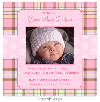 Take Note Designs Digital Photo Birth Announcements - Grace Mary Take Note Designs Digital Photo Birth Announcements - Grace Mary