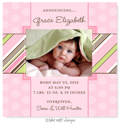 Take Note Designs Digital Photo Birth Announcements - Grace Elizabeth