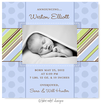 Take Note Designs Digital Photo Birth Announcements - Weston Elliott