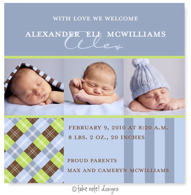 Take Note Designs Digital Photo Birth Announcements - Alexander Eli Argyle
