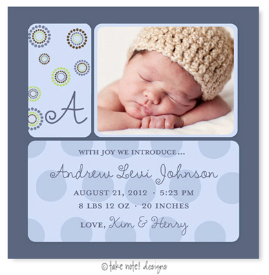 Take Note Designs Digital Photo Birth Announcements - Andrew Levi Take Note Designs Digital Photo Birth Announcements - Andrew Levi