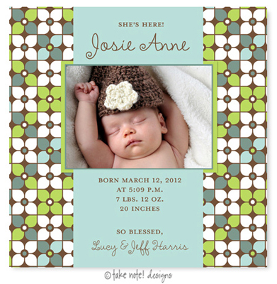 Take Note Designs Digital Photo Birth Announcements - Josie Anne