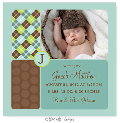 Take Note Designs Digital Photo Birth Announcements - Jacob Matthew