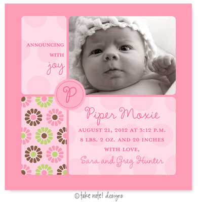 Take Note Designs Digital Photo Birth Announcements - Piper Moxie